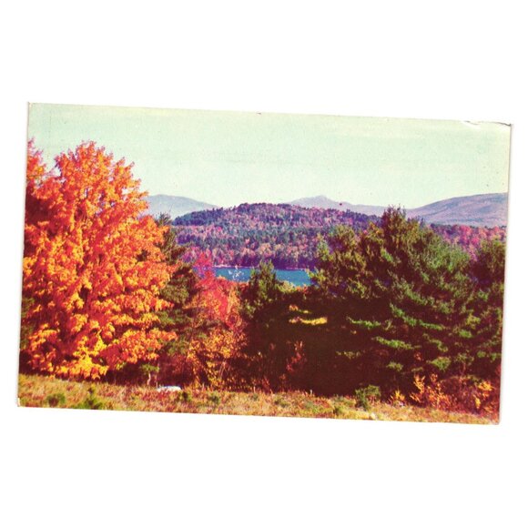 Vintage US Postcard Autumn Scene Lake Mountains Boston Mass - Picture 1 of 2
